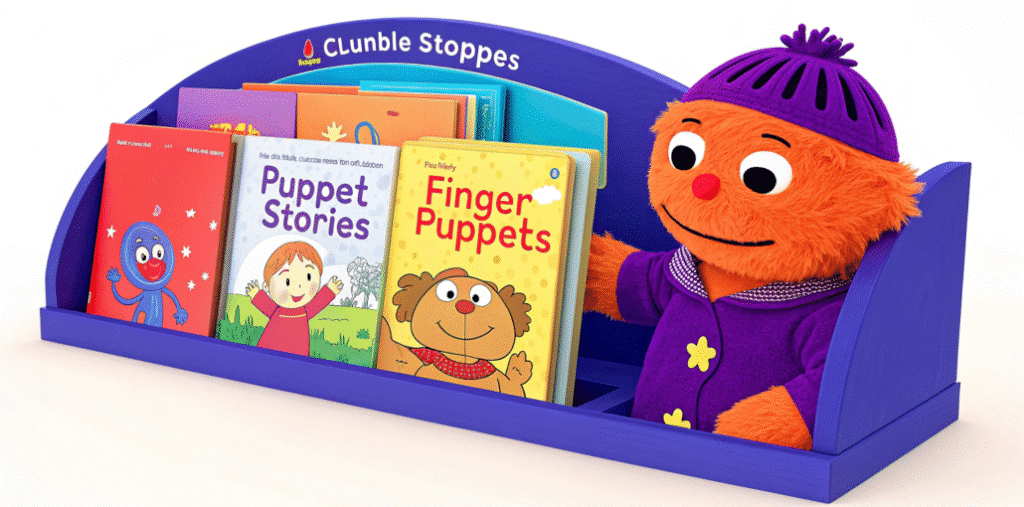 Picking the right puppet book simply paper crafts The image shows a selection of colorful puppet books suitable for children of various ages including board books designed for babies and toddlers featuring simple stories and finger puppets The display highlights the importance of choosing engaging illustrated stories that encourage play and interaction with titles from trusted publishers like Chronicle Books