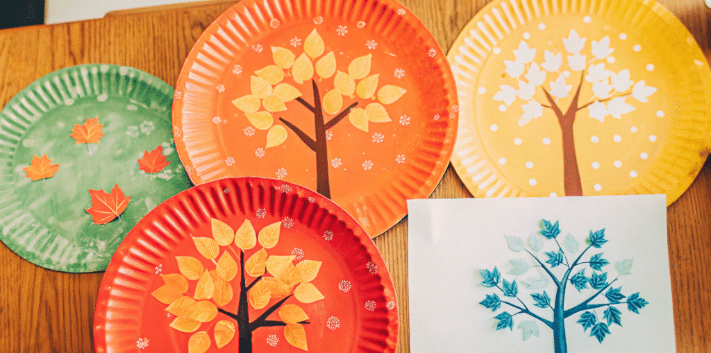 Seasonal tree paper plate simply paper crafts Seasonal tree paper plate crafts showcasing different seasons