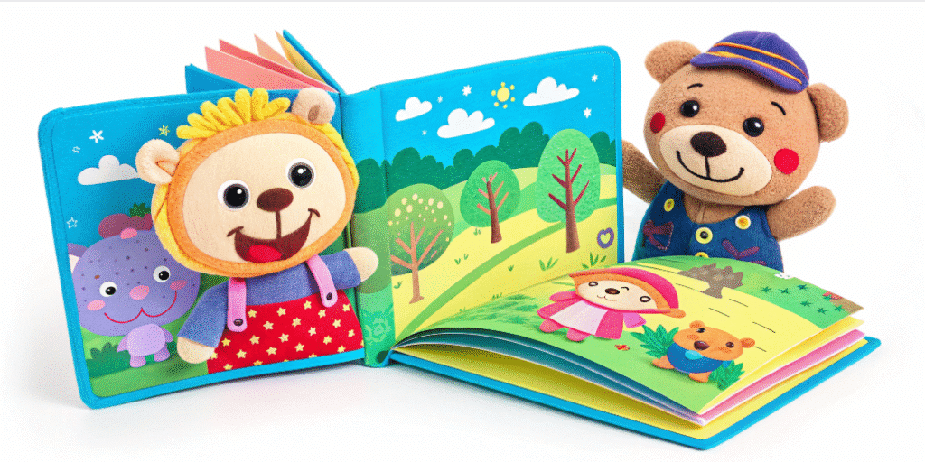 Whats a puppet book simply paper crafts The image depicts a colorful puppet book designed for toddlers featuring illustrated characters and puppets that can be manipulated as the story is read This interactive book encourages children to engage with the narrative making reading a fun and lively experience
