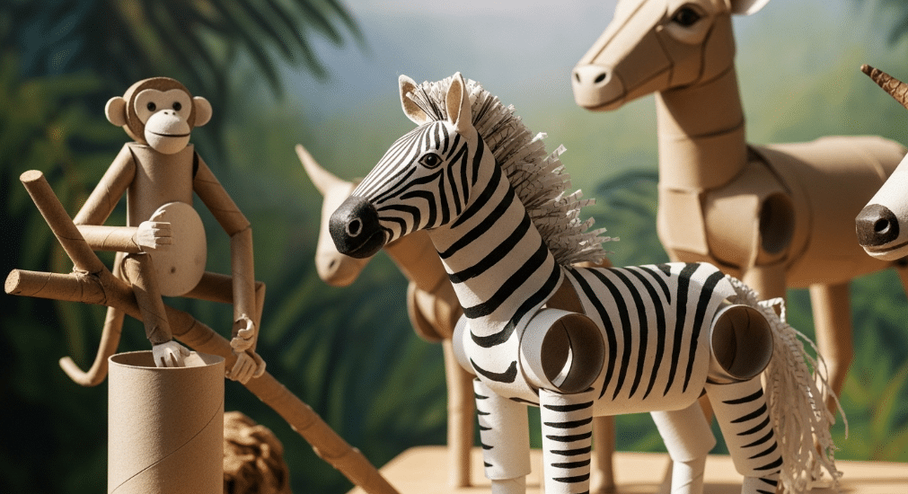 Wild animals using toilet paper rolls simply paper crafts Wild animals crafted from toilet paper rolls featuring a zebra and a monkey