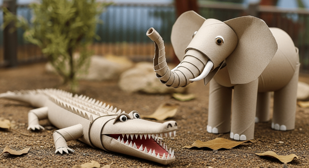Zoo animals made from toilet paper rolls simply paper crafts Zoo animals crafted from toilet paper rolls including a crocodile and an elephant