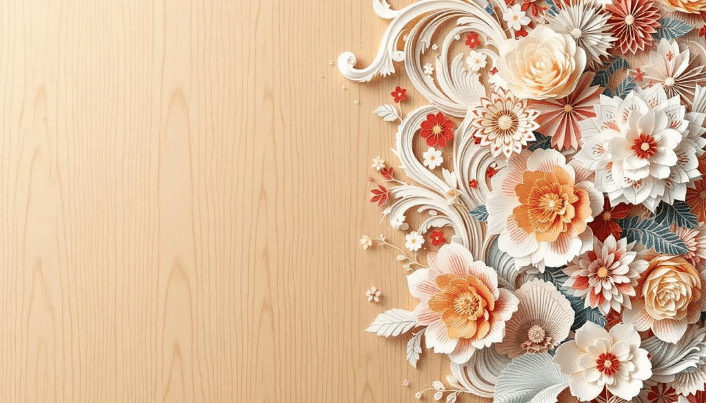 Image simply paper crafts A beautifully arranged display of ornamental paper art on a wall