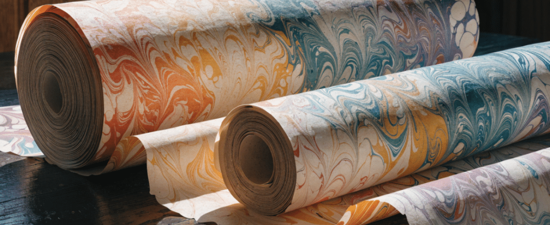 Antique marbled paper Antique Marbled Paper rolled