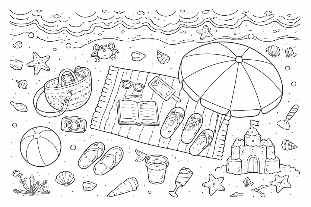 Beach line art A line art coloring sheet of a beach