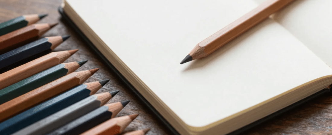 A closeupof pencils and sketchbook