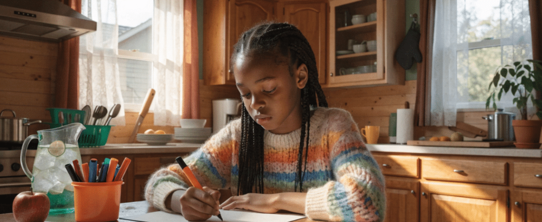 A child drawing on Cardstock at home
