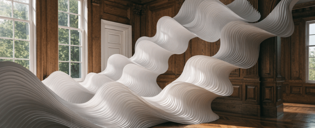 A room with paper decorations