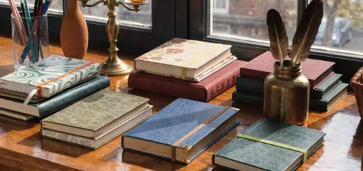 Decorative journals on a table