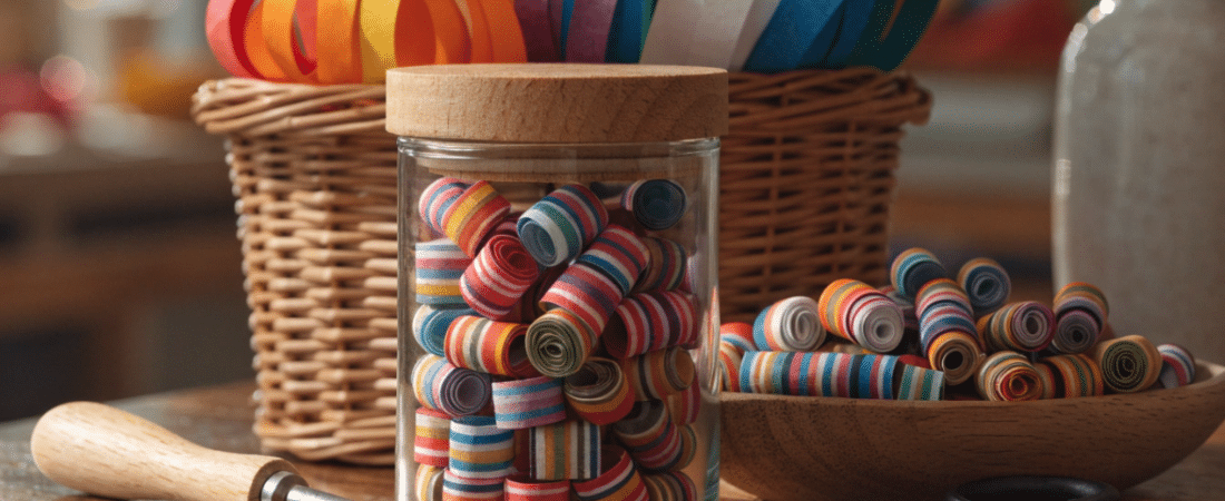 Paper bead making kit Paper bead maing kit on a table