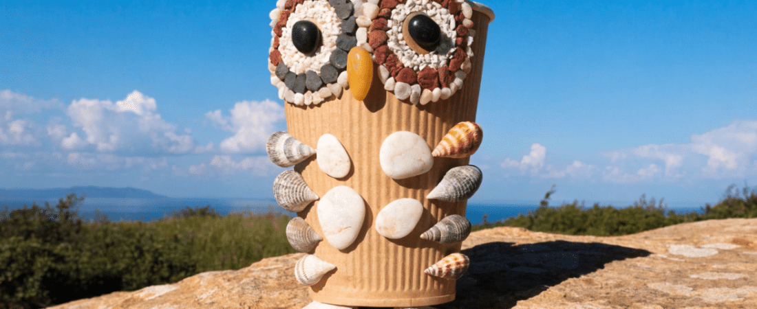 A cute paper cup owl outdoors