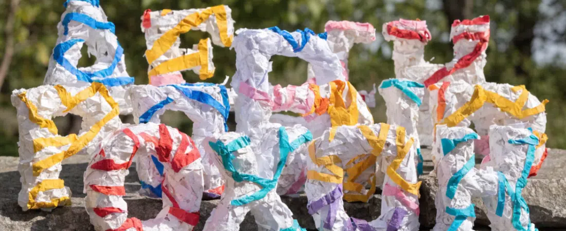Paper mache letters outdoors