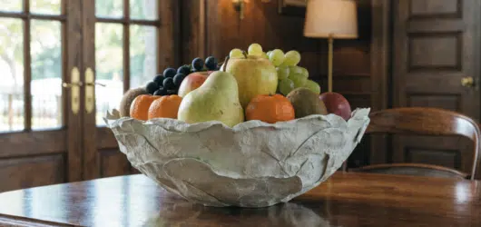 Paper mache fruit bowl An image of a paper mache bowl