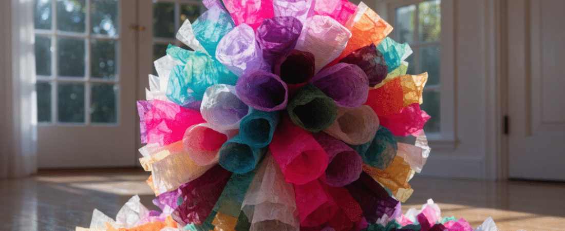 Pom pom tissue paper on a table