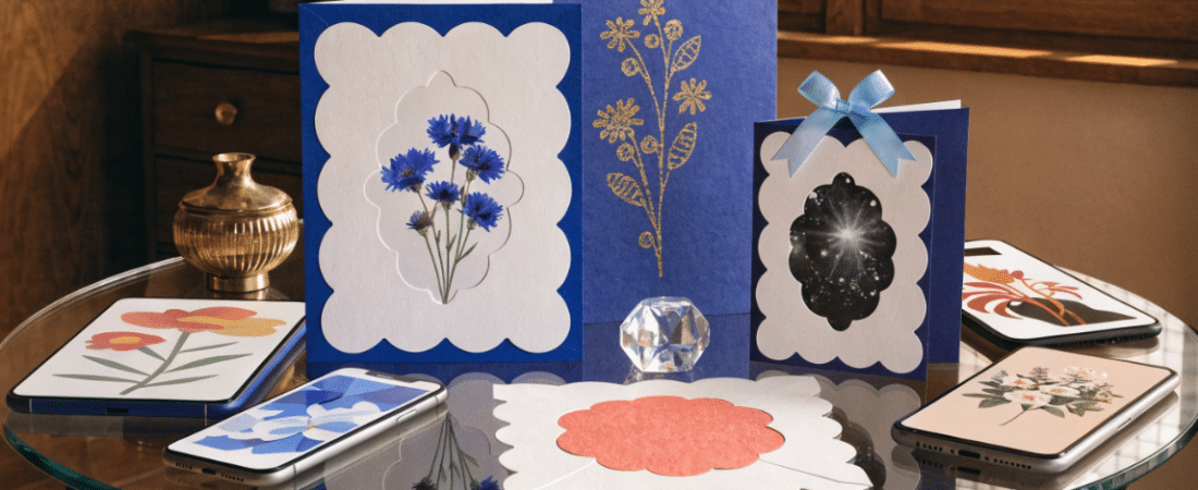 Different greeting cards on a table