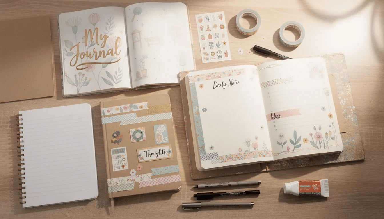 E526b4c4 fedc 420c 9124 8522dcb66bda The image showcases a variety of decorative journals featuring beautifully designed covers adorned with patterns flowers and elegant lettering Some journals are pre decorated with artistic illustrations while others display personal touches like washi tape and doodles inviting creativity and making writing a more inspiring experience