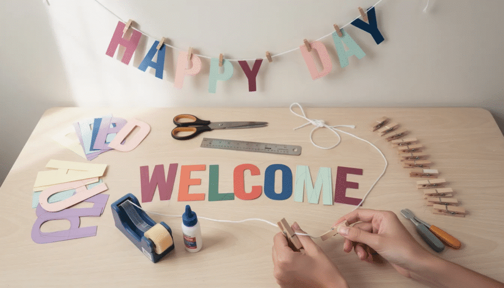 The image showcases a creative display of DIY paper letters made from cardboard and paper mache beautifully painted and hung on a wall The large letters add a fun and decorative touch to the space perfect for a classroom or home decor project