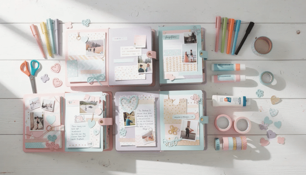 Image The image showcases a variety of cute scrapbook albums each designed to hold cherished memories through photos ticket stubs and handwritten notes beautifully arranged to tell the stories of loved ones With vibrant covers and creative themes these albums serve as a perfect blend of style and functionality for preserving life's precious moments.