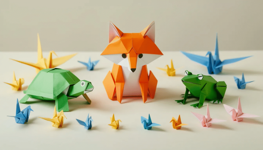 Image The image features a delightful arrangement of various colorful origami animals including a fox turtle and frog displayed on a light surface showcasing the art of paper folding This vibrant collection represents the creativity and symbolism found in origami culture inviting viewers to appreciate the intricate designs and meanings behind each model