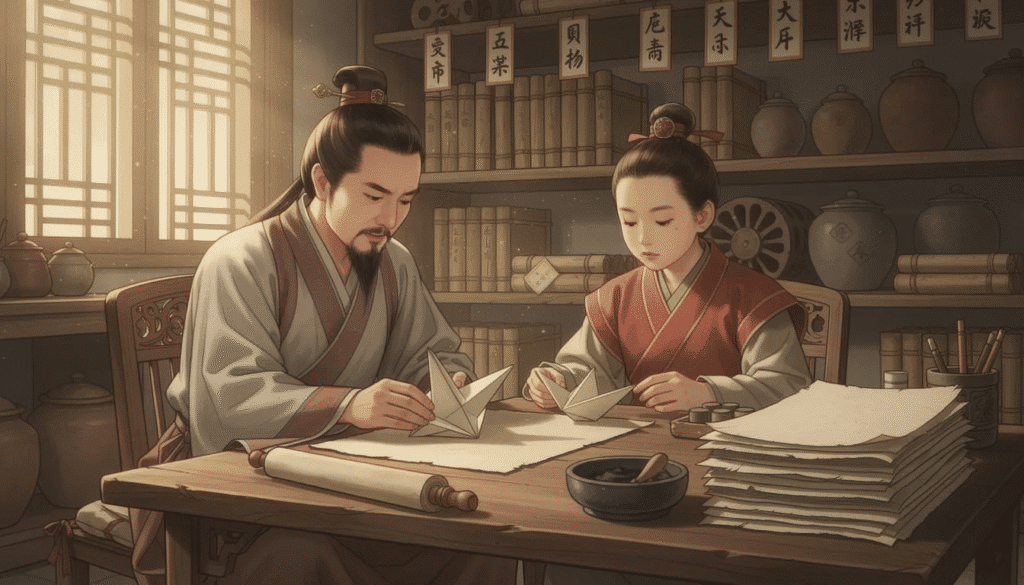 Image The image showcases early Chinese paper folding highlighting intricate folded paper models that represent animals and objects reflecting the traditional art of Chinese paper folding This historical practice known for its cultural significance has evolved over time and is often associated with ceremonial purposes and charity fundraisers