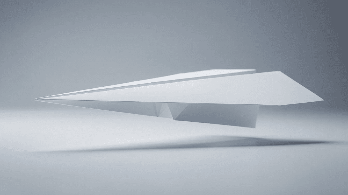 The image features a sleek paper airplane with narrow wings captured from a side angle showcasing its aerodynamic design This paper airplane exemplifies the best paper airplane designs for foldable flight ideal for enthusiasts looking to learn how to make efficient paper planes