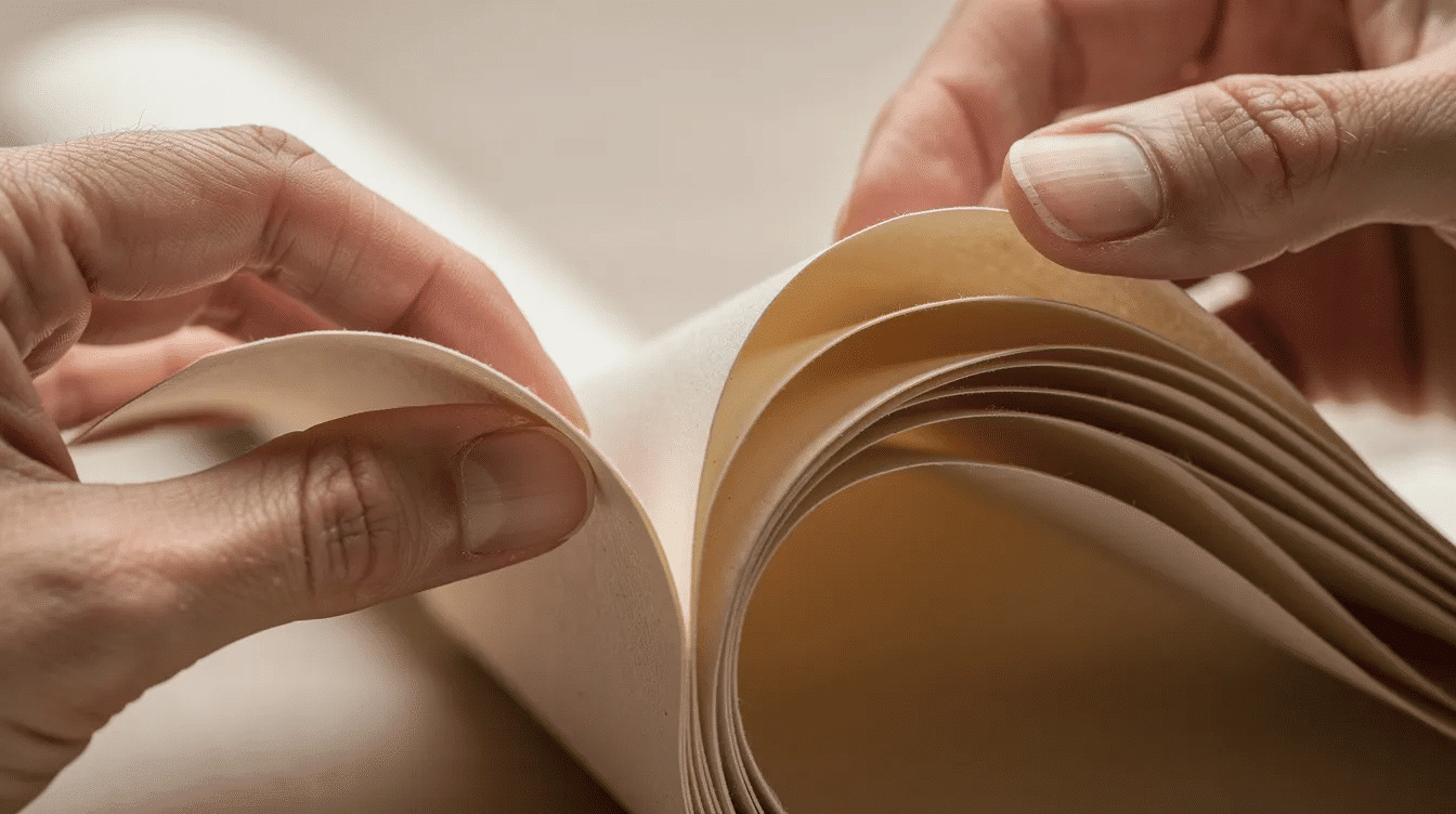 The image shows hands skillfully shaping delicate origami paper into graceful organic curves illustrating the intricate process of folding and crafting art from thin sheets This scene captures the dedication of paper folders showcasing techniques that transform simple materials into beautiful models