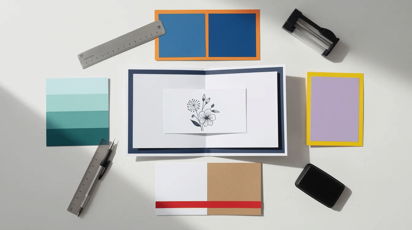 Beef9d0f f33f 480a 95c6 1262a49e6473 The image showcases a beautifully designed card featuring a basic white cardstock base layered with a navy panel topped with a white stamped design in black ink and accented with navy coloring This simple yet elegant card exemplifies beginner friendly card making techniques including the use of layers and color contrast to enhance visual appeal