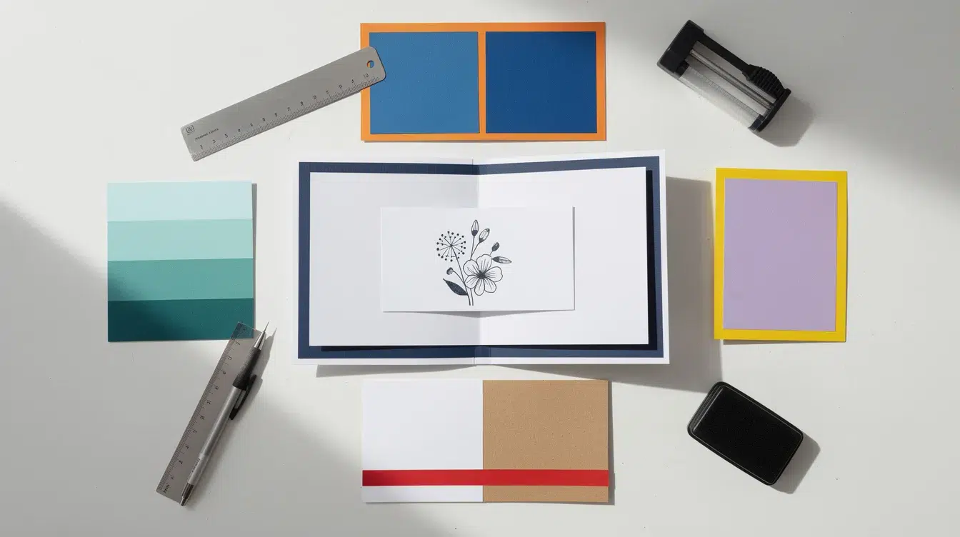 Beef9d0f f33f 480a 95c6 1262a49e6473 The image showcases a beautifully designed card featuring a basic white cardstock base layered with a navy panel topped with a white stamped design in black ink and accented with navy coloring This simple yet elegant card exemplifies beginner friendly card making techniques including the use of layers and color contrast to enhance visual appeal