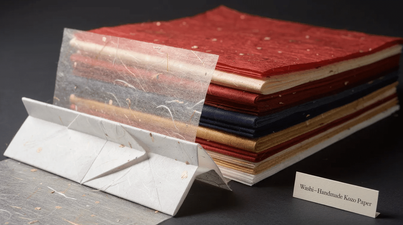 C0c765b9 6303 4a81 953c ade4cbc3645a The image showcases a vibrant collection of washi paper highlighting its unique textures and rich colors ideal for origami projects This traditional Japanese folding paper made from kozo demonstrates exceptional strength and durability making it perfect for creating intricate models like flowers and boxes