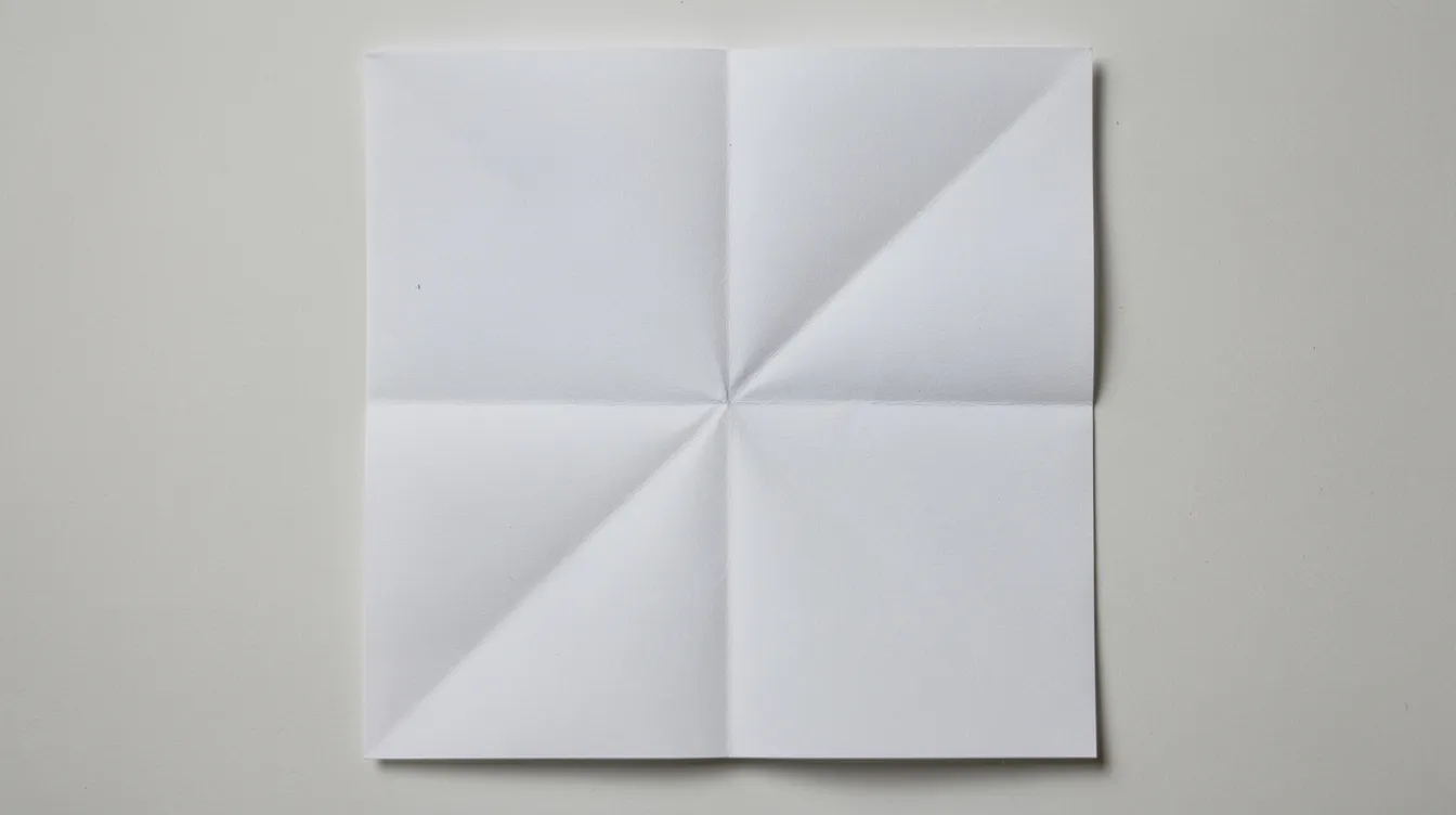 The image depicts an unfolded square piece of paper with visible crease lines radiating from the center forming a star pattern This design is often used in origami tutorials for creating a classic origami box showcasing the intricate folds that will eventually shape the box's sides and lid.