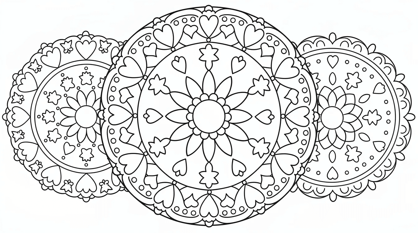 This image features a collection of simple mandalas designed for kids presented as line drawings These easy mandala coloring pages offer large areas and simple designs that encourage creativity and relaxation making them perfect for classrooms or at home activities