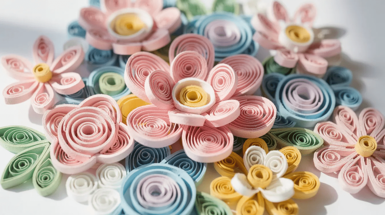 58c22800 6c0b 4384 857b e20222dca0e2 The image features rolled paper strips intricately shaped into colorful flowers showcasing a creative DIY birthday card idea These paper crafts can add a personal touch to homemade birthday cards for loved ones making them a beautiful and meaningful gift for any special day