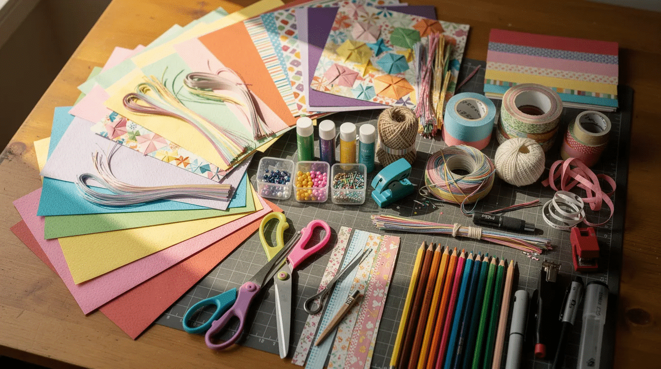Adae4f9e 328f 4223 b1f7 364796f9c2f8 The image features a vibrant assortment of colorful handmade paper craft supplies laid out on a table including card stock scissors glue and stickers perfect for creating DIY birthday cards for loved ones This creative setup inspires fun and meaningful homemade birthday card ideas for special days inviting anyone to explore their artistic side