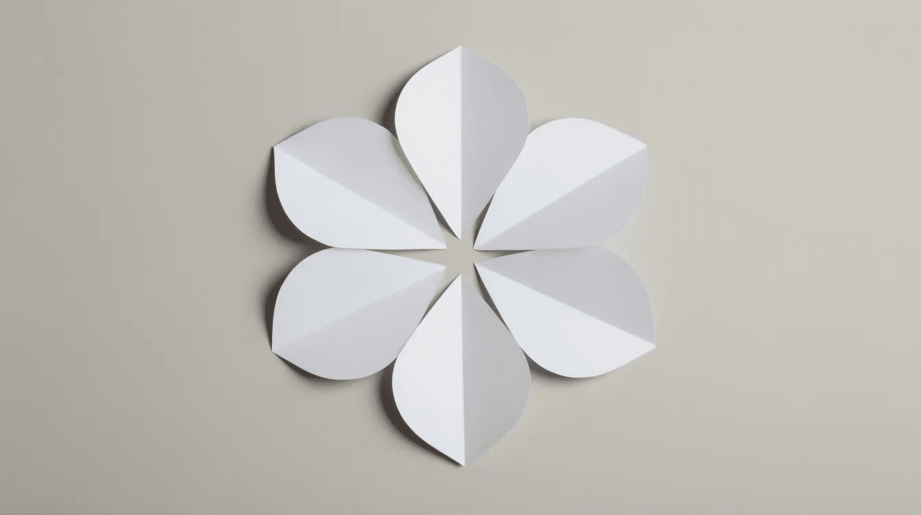 C613806b 856a 439a 97c9 cda1fae9bb75 The image features five colorful paper petals arranged in a circular shape resembling an origami flower This simple yet elegant design showcases the beauty of paper art and can be a delightful addition to any bouquet