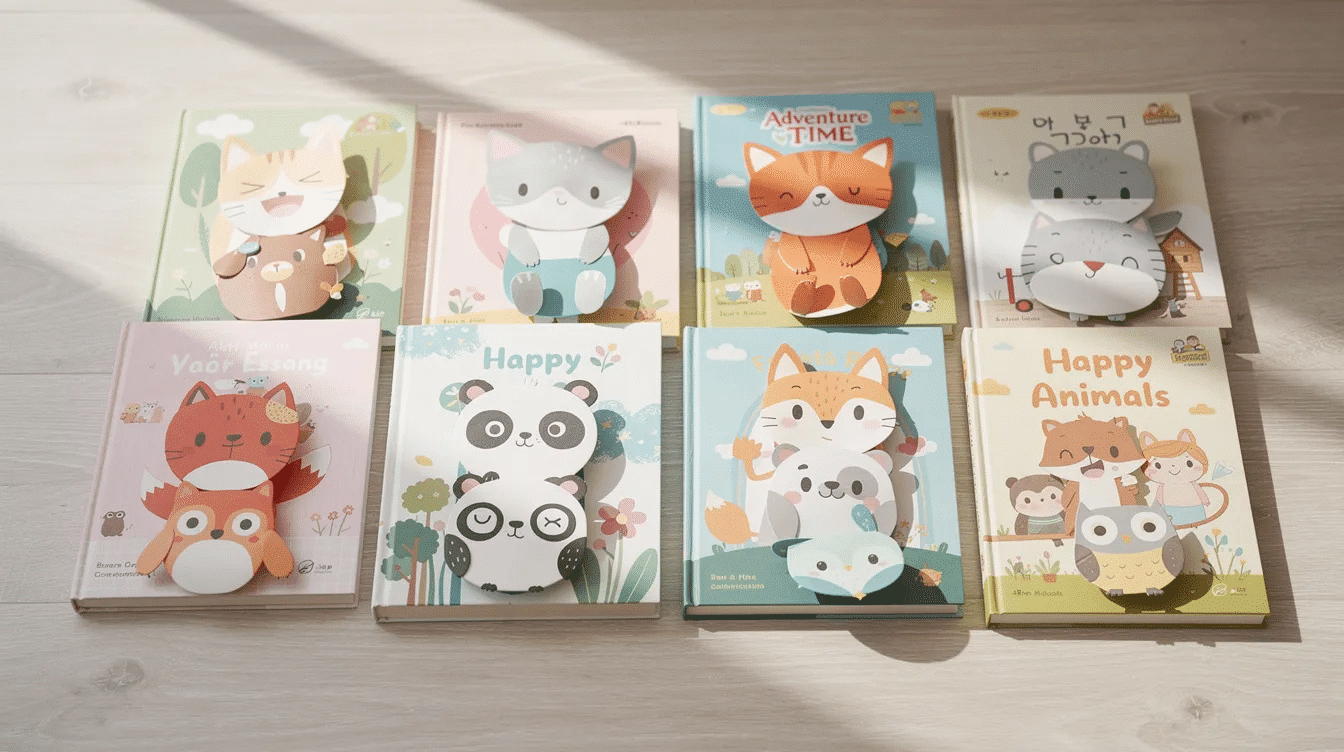 F75463c4 dbae 412b 9bdb 02bd5a5a426b The image features an assortment of animal inspired origami corner bookmarks made from colorful paper neatly arranged beside a stack of children's books. These cute bookmarks, perfect for book lovers, showcase various designs and patterns, ideal for adding a fun touch to reading.